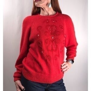 Vintage Sellecca Red Embellished Silk Sweater